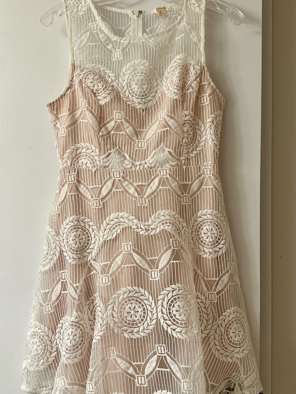 Sleeveless Lace Overlay Dress in Blush and Ivory